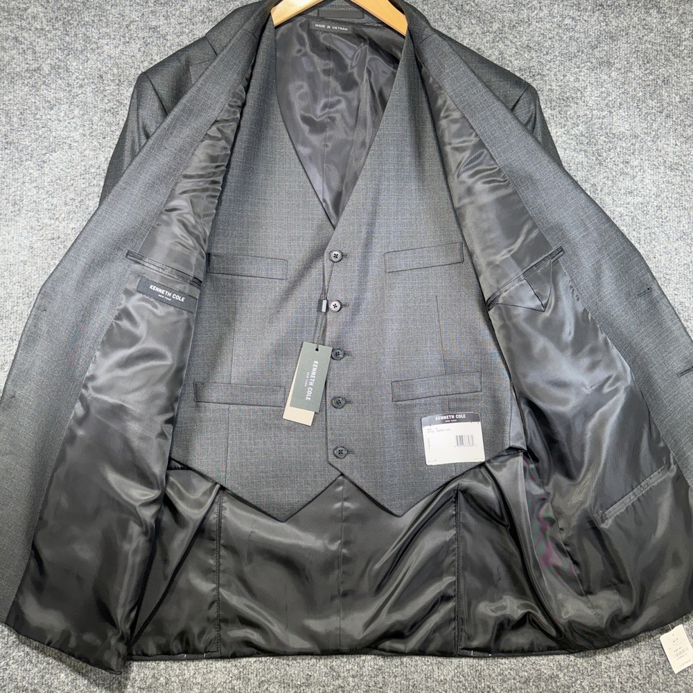 Kenneth Cole Stretch Suit Jacket and Vest Mens 46L & Medium Gray 2 Piece Set NWT